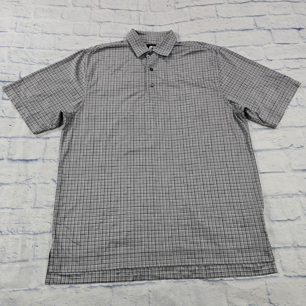 FootJoy Polo Shirt Mens Large Grey Grid Interlachen Country Club Golf Sport